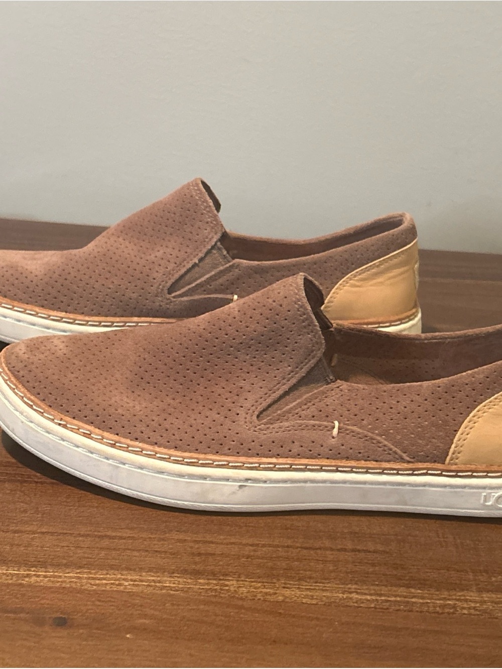 UGG Women's Perforated Suede Slip-On Loafers in Brown and Tan